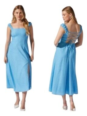 NWT ASTR The Label Blue Square neck Midi Dress XS